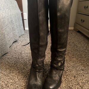 Black Leather Knee-High Boots